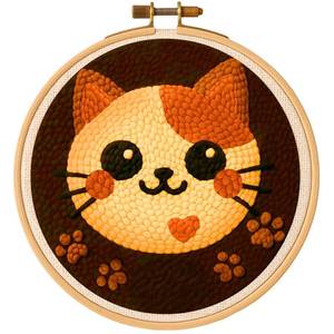 lot 55170 image: Punch Needle Kit for Adults Beginners Cat Face Design, Step-by-Step Video Pre-Printed Pattern and Written Instructions, DIY Embroidery Set with Yarn, Fabric, Hoop for Home Decor Crafts - Retail $15
