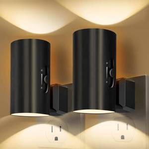 lot 55174 image: Night Lights Plug into Wall, LED Plug in Night Light, Dusk to Dawn Light Sensor, 0-100LM Adjustable Brightness Wall Light, Soft White 3000K, Dimmable Night Lights for Hallway Bedroom Stairway, 2 Pack - Retail $20