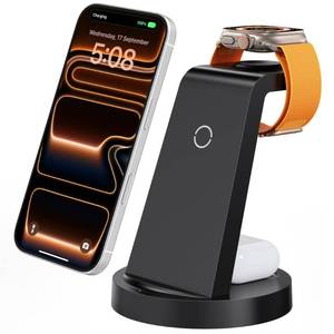lot 55177 image: 3 in 1 Charging Station for iPhone, Wireless Charger for iPhone 17 16e 16 15 14 13 12 11 X Pro Max & Apple Watch - Wireless Charging Station for AirPods 4 3 Pro - Retail $16