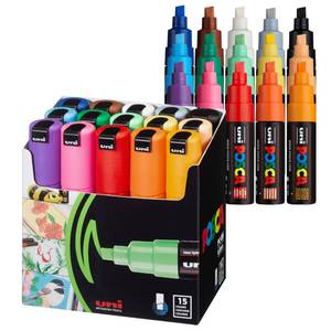 lot 55179 image: Acrylic Paint Markers, 8K Broad Bold Thick Chisel Tips, Artist Recommended Pens for Coloring Gifts, Fabric, Canvas, Glass, Wood or Metal, Set of 15 - Retail $39