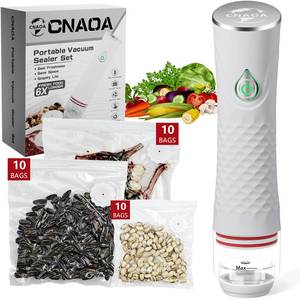lot 55181 image: Compact Vacuum Sealer for Food with 30 Reusable Bags Portable Vacuum Sealer Machine, Food Vacuum Sealer Handheld, Keep Meals Fresh Up to 6X Longer - Retail $70