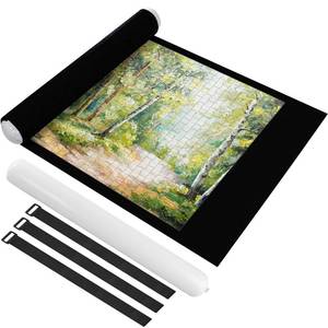 lot 55194 image: Jigsaw Puzzle Mat Roll Up 1500 Pieces, 46 x 26 Portable Felt Puzzles Board with Travel Storage Bag, Jigsaw Saver Pad Keeper for Adults Teens, Black - Retail $10