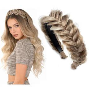 lot 55207 image: Braided Headband With Tooth Wide Braid Messy Hair Hoop Women Fashion Hair Accessories (Dark Golden Brown Mixed Bleach Blonde) - Retail $16