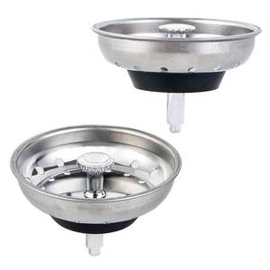 lot 55212 image: 2 PCS Kitchen Sink Strainer and Stopper Combo Basket Replacement for Standard 3-12 inch Drain, Stainless Steel Basket with Rubber Stopper Bottom - Retail $8