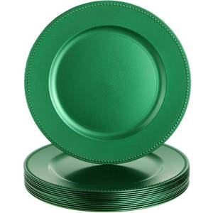 lot 55220 image: 12 Pcs Metallic Bead Charger Plates 13 Inch Plastic Round Plates Bulk Wedding Beaded Chargers for Table Party Event Decoration(Green,Beaded) - Retail $46