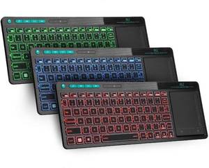 lot 55221 image: K18 Plus Wireless 3-LED Color Backlit Multimedia Keyboard with Multi-Touch Big Size Trackpad, Rechargeable Keyboard for Android TV Box, PC, Smart TV, Xbox, Raspberry Pi, HTPC IPTV, Windows, MacOS - Retail $27