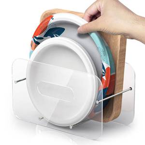 lot 55227 image: RoundSquare Plastic, Foam & Paper Plate Dispenser, Space-Saving 7-12 Inch Disposable Plates Storage Organizer for Cabinet, Countertop, RV or Outdoor Use, Acrylic (Clear) - Retail $12