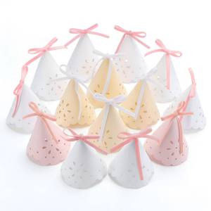 lot 55230 image: 24 Pcs Lace Pastel Party Hats Pastel Birthday Party Hats with Lace Design and Velvet Bows Paper Princess Cone Hat with Elastic String for Birthday, Baby Shower, Bridal Shower Decor, 3x 5.5 - Retail $21