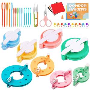 lot 55239 image: 41Pcs Pom Pom Maker Kit, 8 Size Pompom Maker Tools Set with Warped Head Scissor and Instruction, Used for Fluff Ball Weave DIY Crochet Knitting, Pom Pom Maker for Yarn Knitting Craft Project - Retail $14