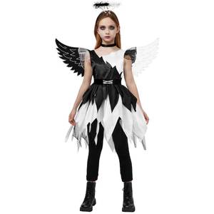 lot 55240 image: Spooktacular Creations Child Twisted Angel Costume, Girls Half Angel Half Devil Dress, Kids Outfit Set with Wings and Headband for Halloween Party Role Play, L - Retail $27