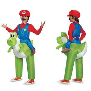 lot 55243 image: Disguise Super Mario Bros. Mario Riding Yoshi Inflatable Costume, Officially Licensed Super Mario Bros Costume for Kids, One Size - Retail $58
