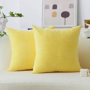 lot 55253 image: Yellow Pillow Covers Striped Velvet Corduroy 2 Pack Decorative Throw Pillow Covers for Couch Sofa Bed Winter Decor, 18x18 inch, Sundress - Retail $14