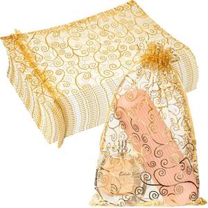 lot 55254 image: 100 Pcs 8 x 12 Inch Large Organza Gift Bags Wedding Party Favor Candy Toys Makeup Pouches Gift Drawstring Jewelry Bag for Wedding Baby Shower Christmas Party Favors (Gold,Vine) - Retail $26