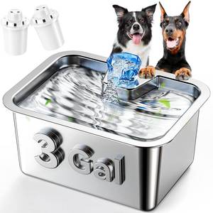 lot 55270 image: PETNF Dog Water Fountain for Large Dogs, 11L3Gallon Stainless Steel Large Dog Fountain Water Bowl, Automatic Pet Water Bowl Dispenser with 2 Filters Indoor, Quiet and Safe Pump, Easy to Clean - Retail $51
