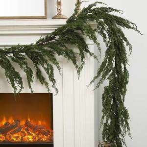 lot 55274 image: 1 PCS 6 ft Christmas Cypress Cedar Garland - Artificial Real Touch Pine Needles Holiday Garland for Mantel Table Stairs - Winter Seasonal Indoor & Outdoor Decoration - Retail $45