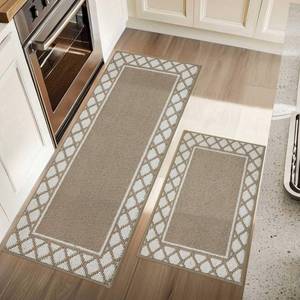 lot 55275 image: Washable Kitchen Rugs Sets of 2 Non-Slip Kitchen Mats for Floor Absorbent Kitchen Runner Rug for Kitchen Carpet, Sink Mat and Laundry, 20x3020x48,Taupe - Retail $46