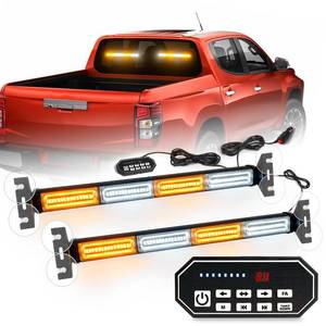 2x17.7 Traffic Advisor Light Bar w/Digital Display Controller Windshield LED Emergency Strobe Visor Safety Warning Hazard Flashing Lights for Firefighter Police Trucks Vehicles, Amber/White - Retail: $36