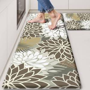 lot 55278 image: Kitchen Mats for Floor 2PCS Cushioned Anti Fatigue Kitchen Mats Waterproof Non Slip Kitchen Mat Rug Set Comfort Foam Standing Mat for Sink, Laundry, Office, Brown White - Retail $33
