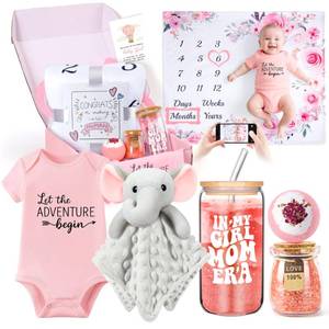 lot 55286 image: New Mom Gifts & Baby Girl Gift Set for Newborn, Baby Girl Gift Basket with Baby Milestone Blanket, Pregnancy Gifts for Expecting Mom, New Mom Care Package After Baby, Pregnancy Gifts. - Retail $31