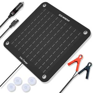 lot 55293 image: ECO-WORTHY 10W Solar Car Battery Charger Maintainer 12V Waterproof Portable Solar Trickle Charger for Car Truck Boat Lawn Mower RV Trailer Tractor ATV Utility Vehicle Battery - Retail $28