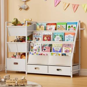 Kids Bookshelf and Toy Storage - Book Shelf for Kids Rooms, Toddler Bookshelves Baby Bookcase for Nursery, Montessori Toy Organizer, 6 Toy Bins for Kids Toy Storage - Retail: $100