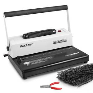 lot 55306 image: Coil Spiral Binding Machine 41 pitch - Manual Hole Punch - Electric Coil Inserter - Adjustable Side Margin - for Letter SizeA4A5, Comes with 1 Box 516 Plastic Coil Binding Spines & Plier - Retail $130