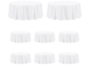 lot 55308 image: 8 Pack Round White Table Cloths 120 Inch for Round Tables, Stain and Wrinkle Resistant Table Linens for Home Use, Wedding, Party, Banquet