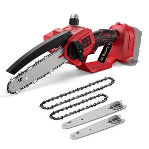 lot 55318 image: Mini Chainsaw for Milwaukee 18V Battery, Auto-Oiler, 8-Inch and 6-Inch 2-IN-1 Brushless Cordless Pruning Chainsaw, 750W Chain saw 4000RPM for Wood Cutting, Tree Trimming (NO Battery) (Red) - Retail $40