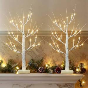 lot 55320 image: St Patricks Day Decorations Indoor,2 Pack 2 FT White Lighted Birch Tree with Led Lights, St Patricks Day Tree, Easter Tree Decor for Home Hanging Ornaments Easter Decorations Christmas, Battery Operated - Retail $19