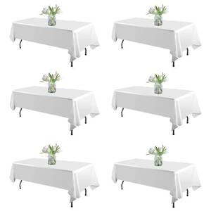 lot 55322 image: 6 Pack White Table Cloth Rectangle Tablecloths 60X126 Inch, Polyester Table Cloth for 8 Foot Rectangle Tables, Wrinkle Resistant Washable Fabric Table Covers for Party, Wedding Banquet - Retail $35