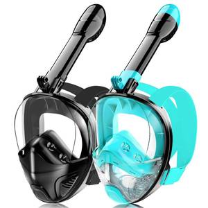lot 55324 image: Full Face Snorkel Mask for Adults Teen, Snorkeling Gear with Detachable Camera Mount, Panoramic 180° View, Anti-Fog Anti-Leak Snorkeling Set for Men and Women (Black GreenBlack-SM) - Retail $30