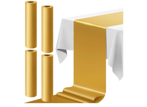 lot 108 image: 4 Pcs Paper Table Runner Roll Disposable Table Runner Bulk for Parties Decorations Wedding Birthday Banquet Graduation Engagement Fit Rectange Round Table,16 Inch x 78ft (Gold)