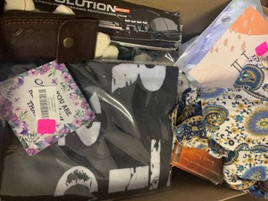 Miscellaneous Box – Knife in Leather Sheath, Apple keyboards, Beauty, tools, & More Retail value $50+