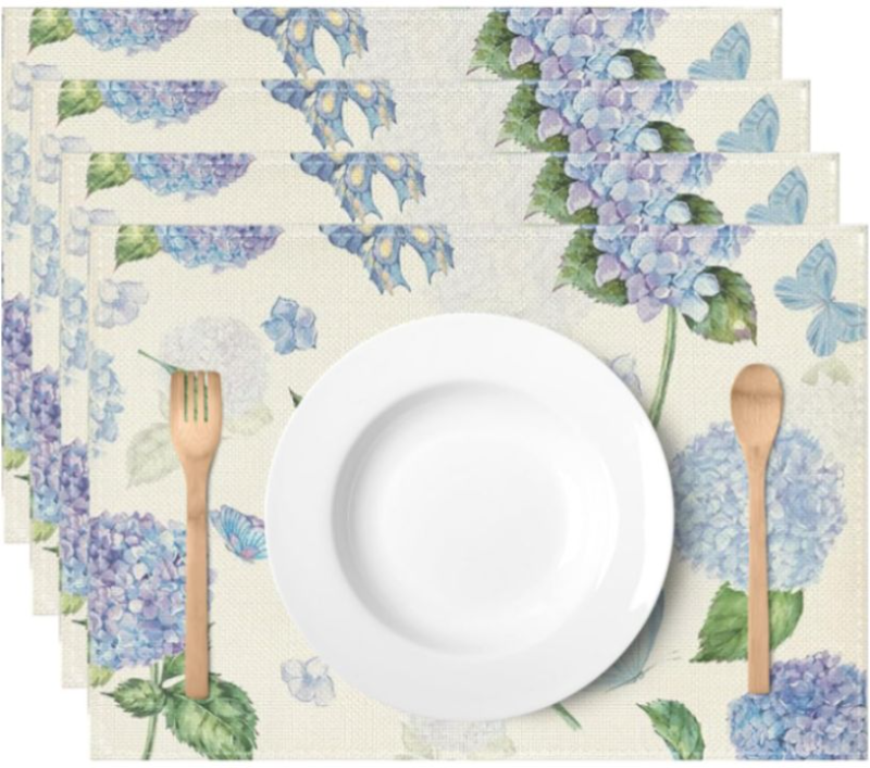 lot 1002 image: Placemat Set of 4 Floral Placemats Fresh Flowers Table Mats Set of 4 Painting Vintage Placemats Seasonal Series for Dining Room Decor DP60