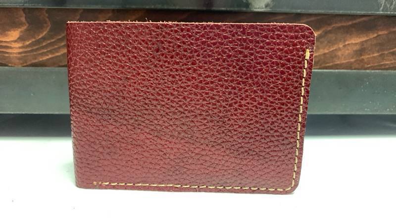 lot 246 image: Handcrafted Burgundy Leather Bifold Wallet 7 pockets