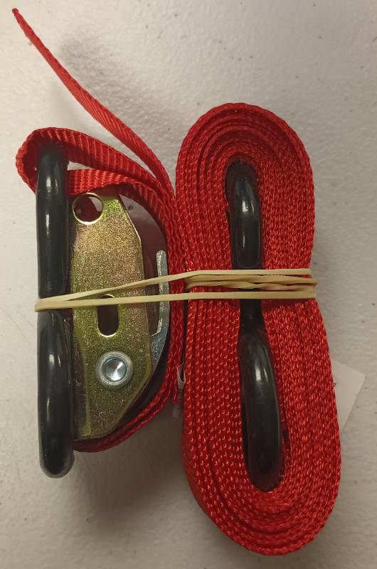 lot 536 image: Red Nylon Tie Down Strap with Metal Hooks