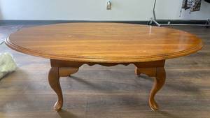 lot 24 image: Round Coffee Table with Queen Anne Legs 46x27 inches 17 inches tall
