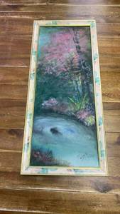 lot 28 image: Garden Path Original Painting in Floral Frame by Faye Walters approx 9.25x21.25 inches