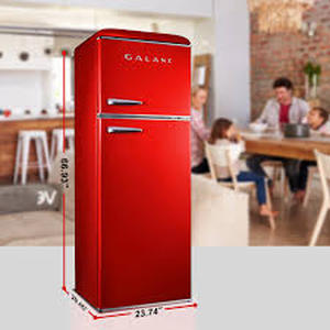 lot 5 image: Galanz Retro Style Double Door Refrigerator - Red - Retail $599