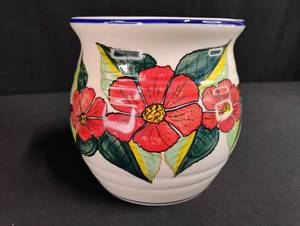 lot 1645 image: Millena Pottery 6 Utensil Jar Made in the Pointsettia Paradise Pattern.