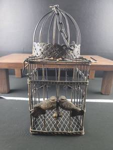 lot 2977 image: Metal Bird Cage with Decorative Birds