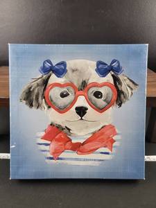 lot 2982 image: Puppy with Heart Glasses Canvas Art