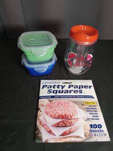 lot 2774 image: Kitchen Storage Bundle - Food Containers, Tumbler and Patty Papers