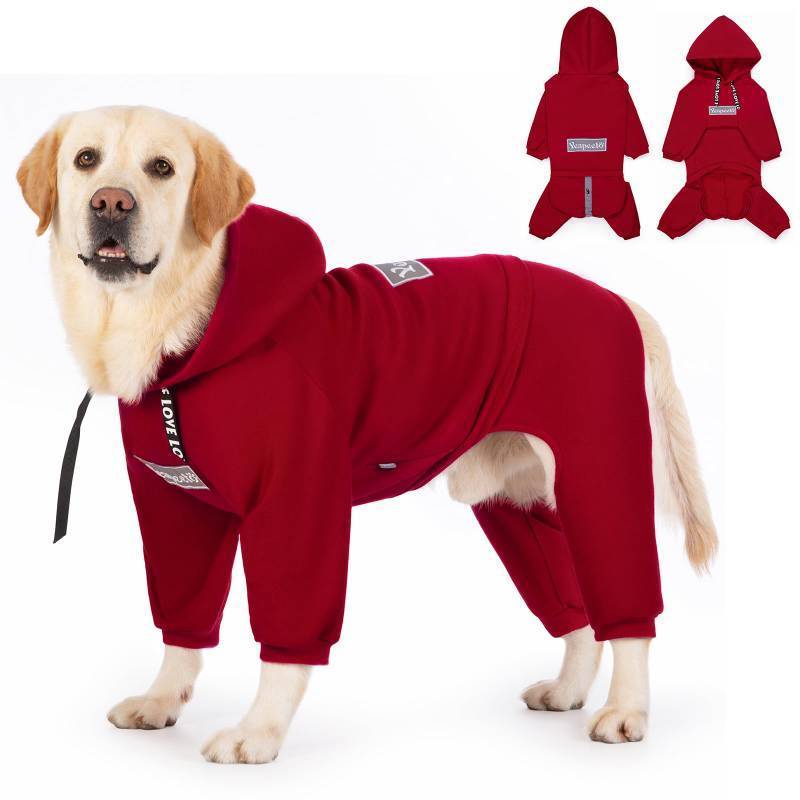 lot 15345 image: Dog Hoodies Winter Coat for Large Medium Dogs, Pullover 10 Legs Warm Coat Hooded Sweatshirt, Fleece Hoodie for Cold Weather (Red) - Retail $33