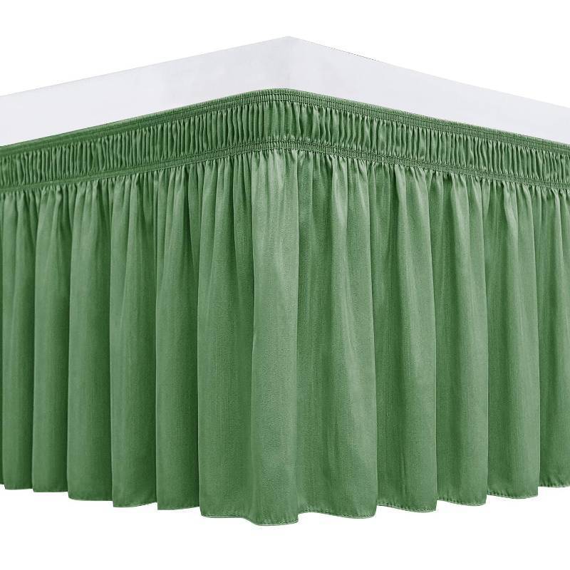 lot 15347 image: Wrap Around Bed Skirts for Full & Full XL Beds 15 Drop, Sage Adjustable Elastic Dust Ruffles Easy Fit Wrinkle & Fade Resistant Silky Luxurious Fabric Machine Washable - Retail $17