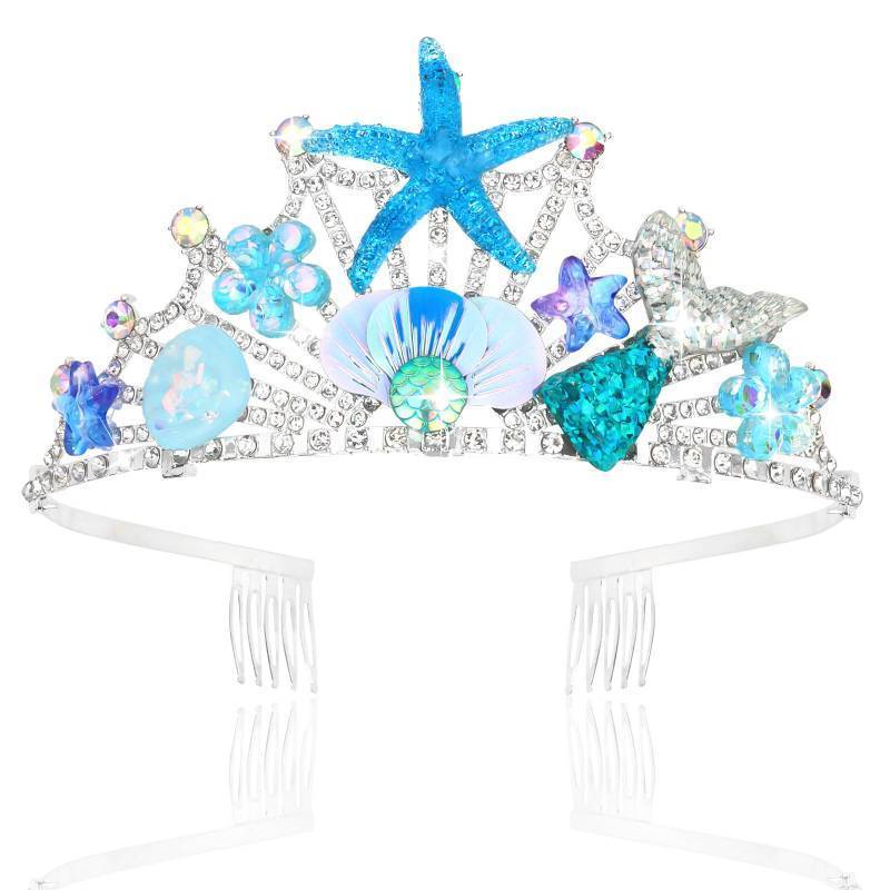 lot 15379 image: Mermaid Crown Mermaid Birthday Decorations Tail Fish Scales Seashell Hair Accessories for Women Mermaid Headband Tiara Mermaid Birthday Party Blue - Retail $9