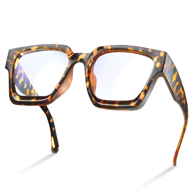 lot 15443 image: Oversized Blue Light Blocking Glasses for Woman - Rectangle Fashion Glasses for Computer, Chic Preppy Frame - Retail $20