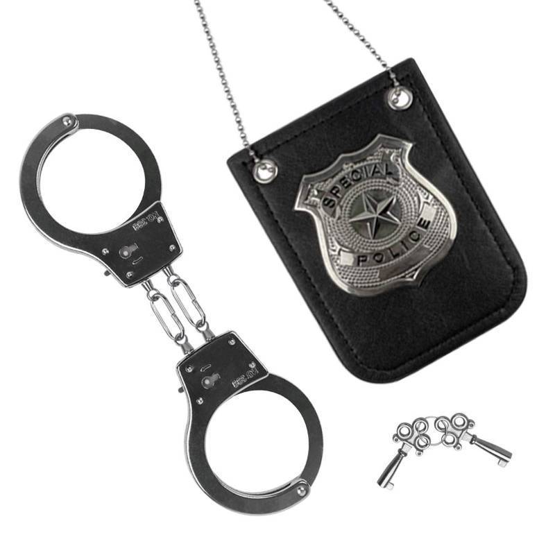 lot 15463 image: Police Badge and Handcuffs Toys Cop Pretend Role Play Set for Boys Girls Kids Halloween Costumes Accessories Gifts Treats Party Favors Supplies