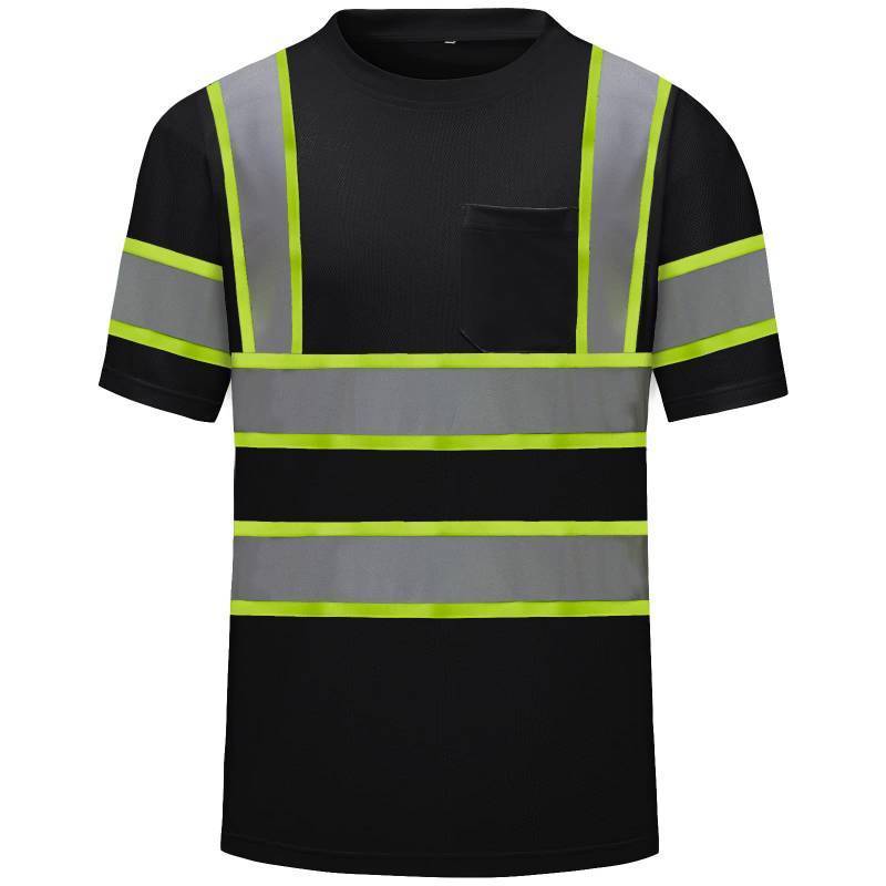 lot 15484 image: High Visibility Shirts Quick Dry Safety T Shirts with Reflective Strips and Pocket Short Sleeve Mesh Hi Vis Construction Work Class Shirt for MenWomen Black, Large - Retail $15
