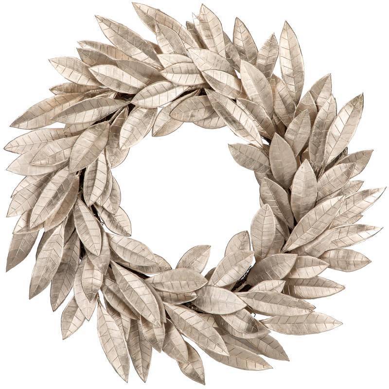lot 15500 image: Artificial Champagne Gold Bay Leaf Wreath - 16 Inch Laurel Leaf Xmas Wreath for Front Door Holiday Party Decorations